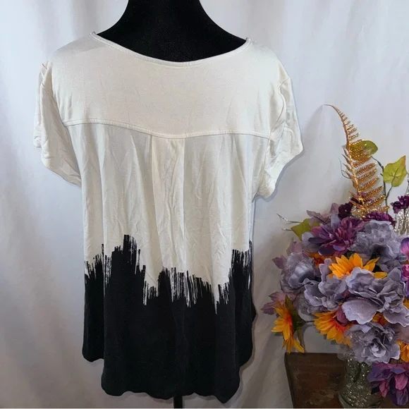 Alfani Black White Ombre Tee L Abstract Brushstroke Short Sleeve - Picture 3 of 8